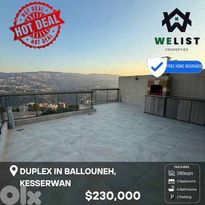280sqm Duplex Apartment for sale in Ballouneh