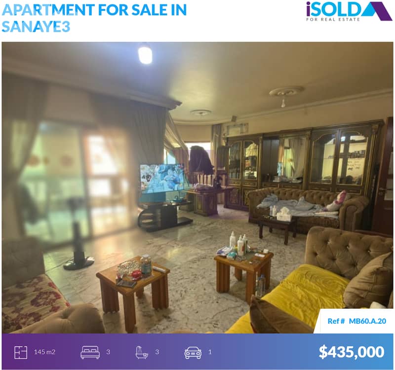 3 bedroom apartment+Parking 4sale in Sanayeh - شقة للبيع في الصنايع 0