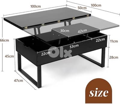 VOWNER Coffee Table Height Adjustable, 3-in-1