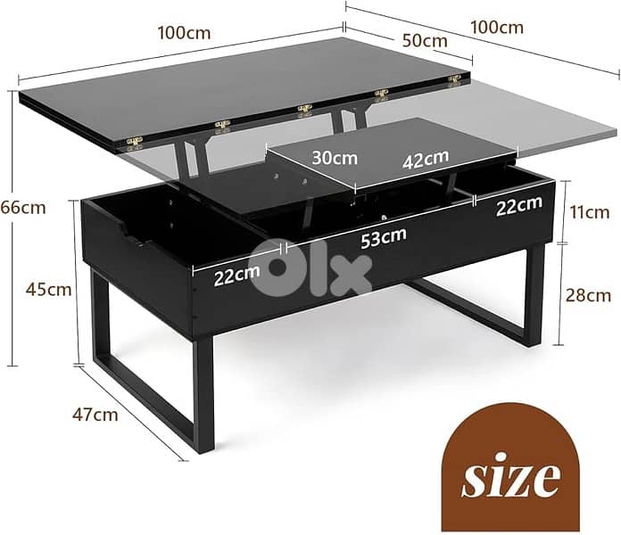 VOWNER Coffee Table Height Adjustable, 3-in-1 0