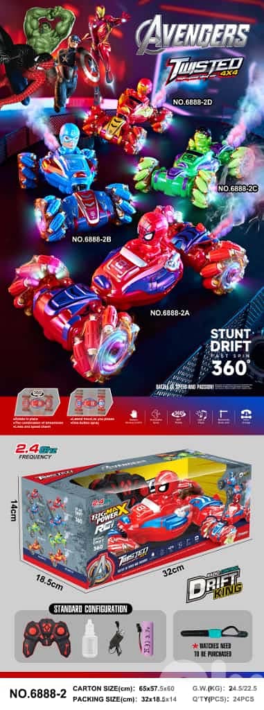 Avengers and Pokemon car stunt drift with twist remote control 0