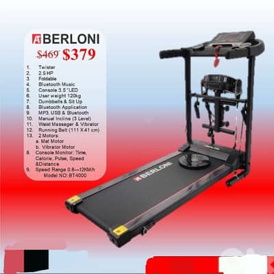 treadmill sports  2,5hp motor, vibration message,