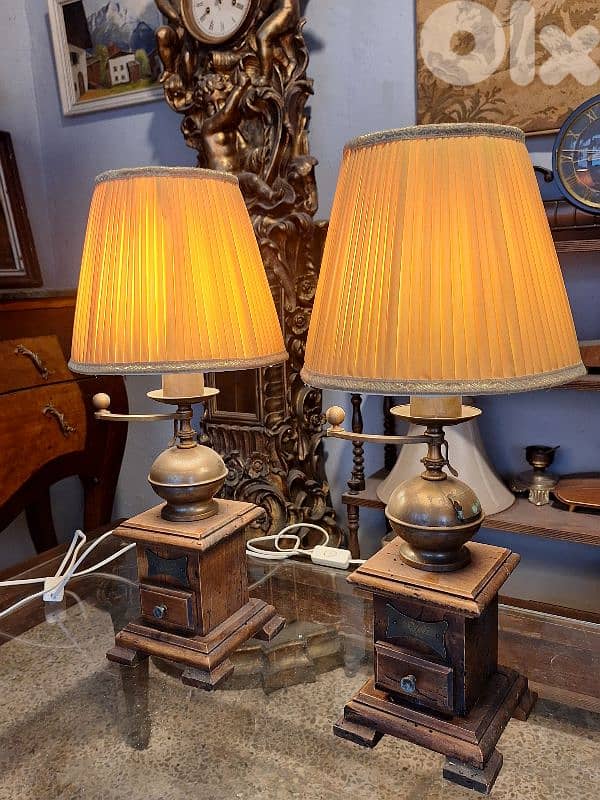 pair of antique coffee grinder lamps 1
