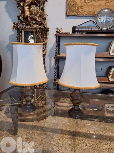 pair of antique bronze lamps