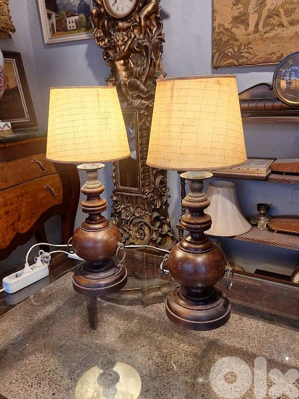 pair of large wooden lamps 1