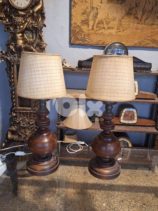 pair of large wooden lamps 2