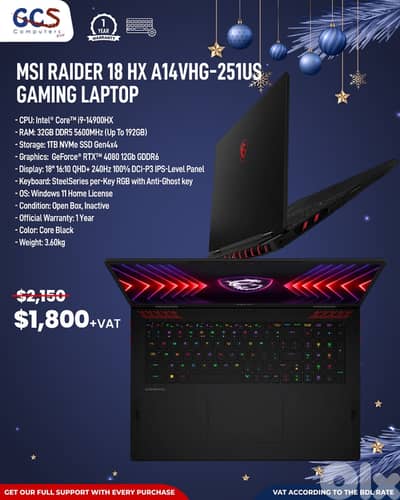 MSI Raider 18 HX A14VHG-251US Gaming Laptop