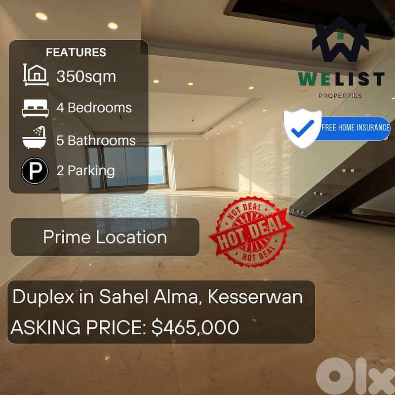 Duplex Apartment for sale in Sahel Alma وبليكس للبيع في ساحل علما 0