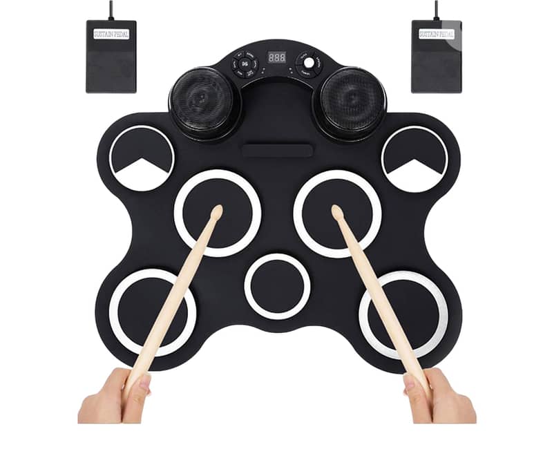 Rollup digital drums with speakers and two pedals 0