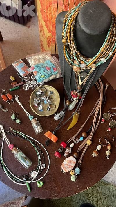 Necklaces earrings rings