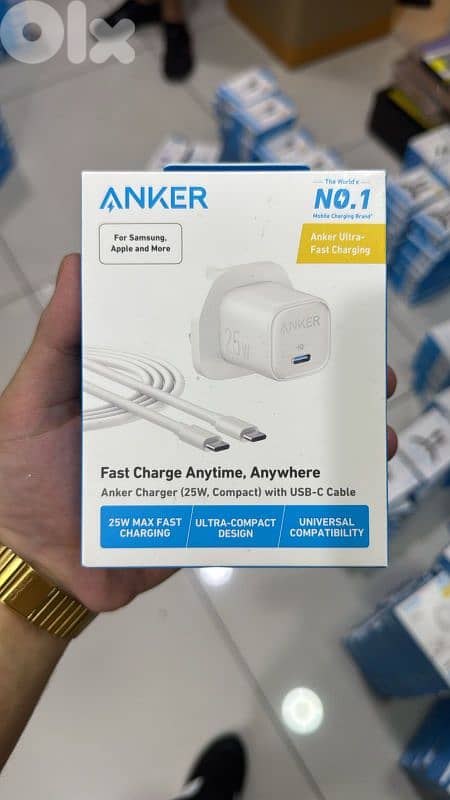 Anker usb-c charger  25w 3pin compact with usb-c cable white 0