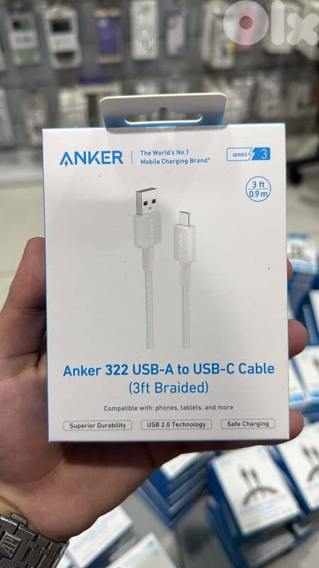 Anker 322 usb-a to usb-c cable (0.9m braided) white 0