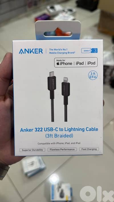 Anker 322 usb-c to lightning 3ft black braided cable