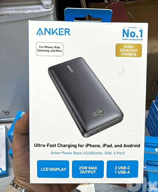 Anker power bank 10000mah,25w,3-port A1249h11 0