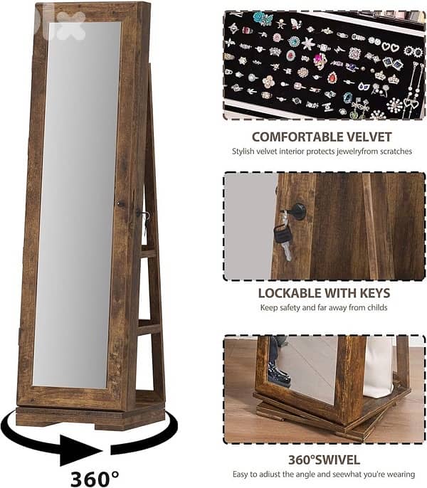 sogesfurniture Jewelry Cabinet with Full Length Mirror, 360 Degree 1