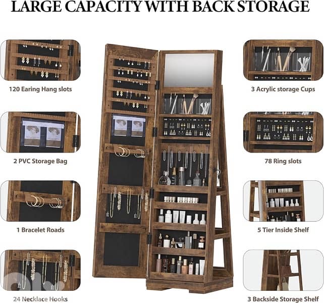 sogesfurniture Jewelry Cabinet with Full Length Mirror, 360 Degree 5