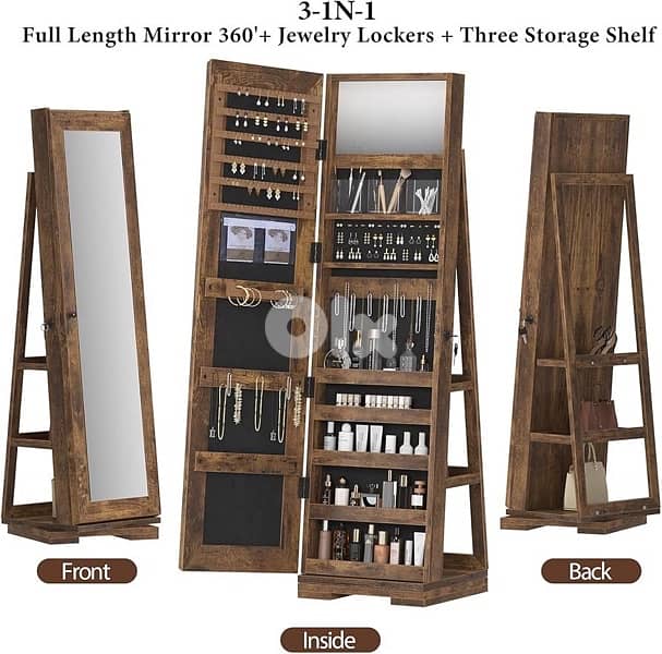 sogesfurniture Jewelry Cabinet with Full Length Mirror, 360 Degree 8