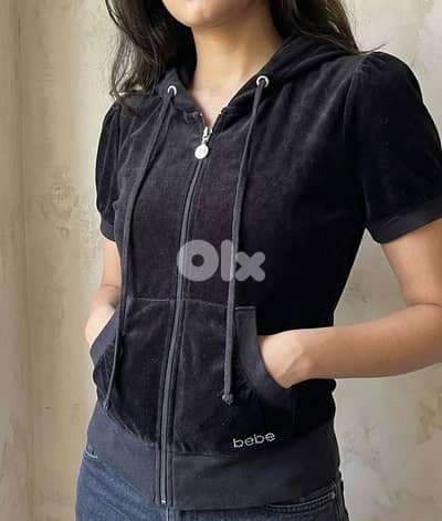 BÉBÉ velvet short sleeve zip up hoodie