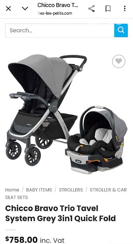 Chicco Bravo Trio Tavel System Grey 3in1 Quick Fold 1