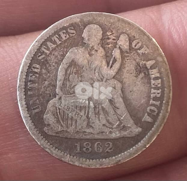 عملة واحد دايم فضة سنة ١٨٦٢ Seated Liberty dime 1862 0