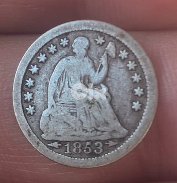 عملة نصف دايم فضة سنة ١٨٥٣ seated Liberty half dime 0