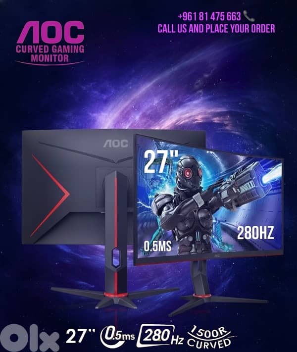 AOC 280Hz FHD 0.5ms 27” Curved Gaming Monitor 0