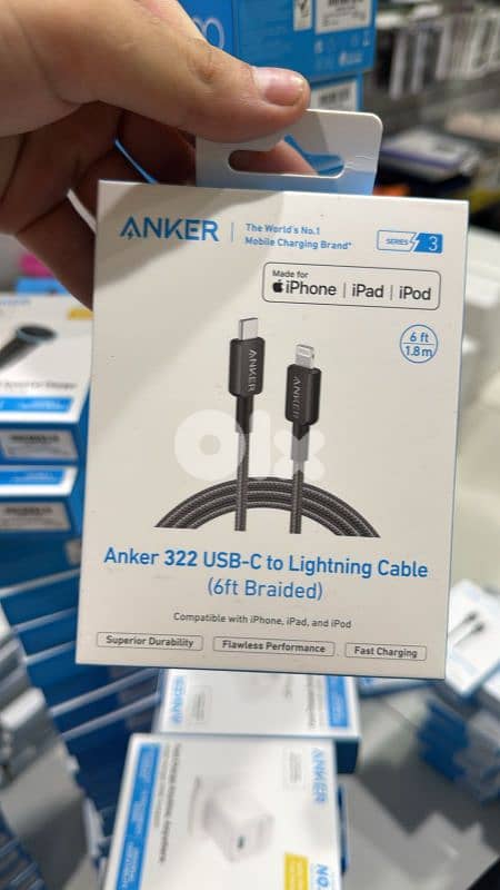 Anker 322 usb-c to lightning 6ft black braided cable 0