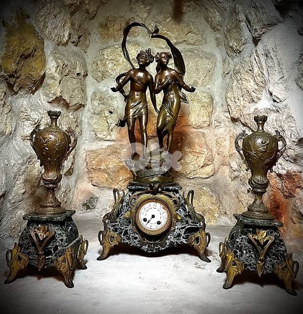 French Bronze Lorage Mantel Set – Belle Époque, 1800s 2