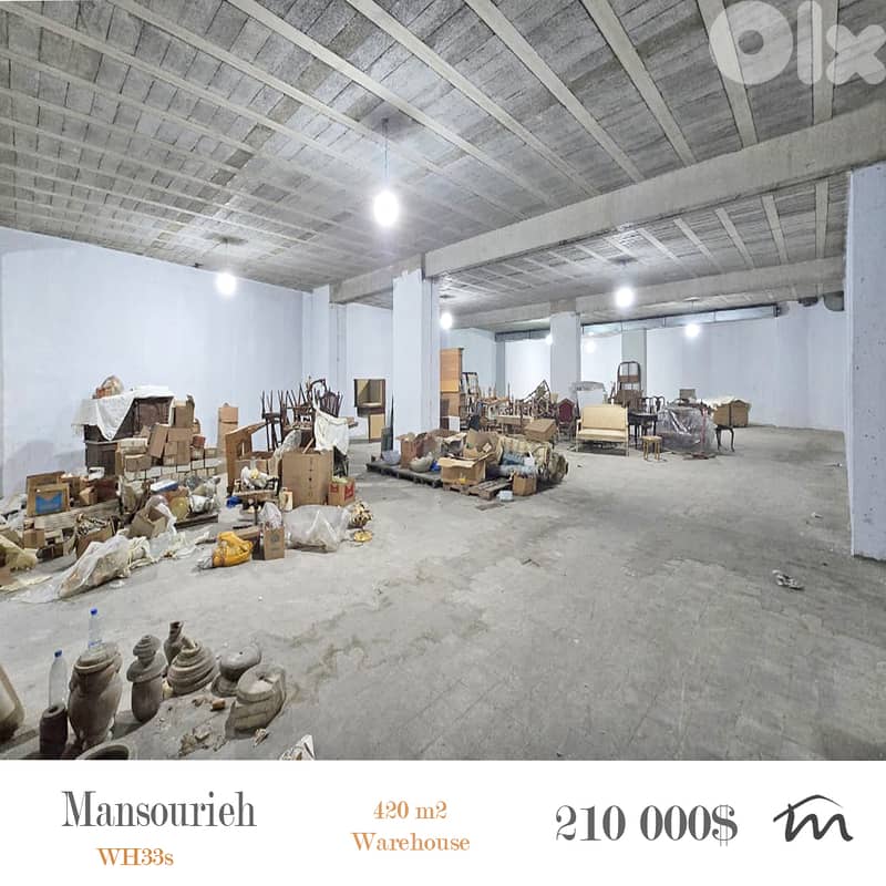 Mansourieh | 500$/m² | 420m² Warehouse | 4 Meters Height | Catch 0
