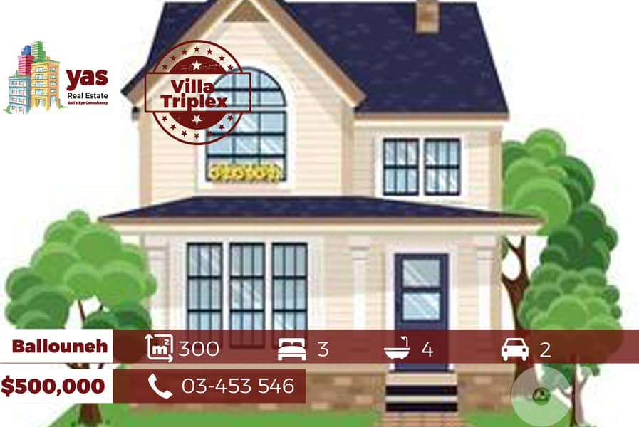 Ballouneh 300m2 Villa | 80m2 Garden | Well Maintained | Private Street 0