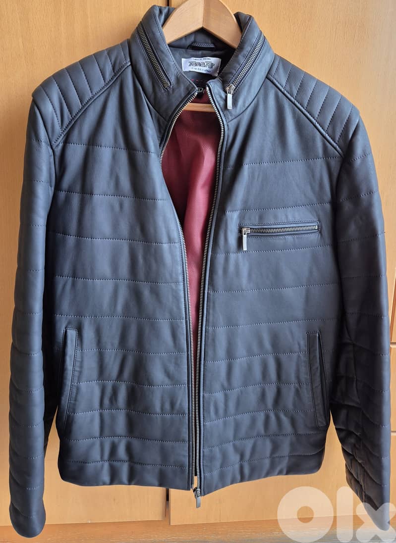 Genuine Leather Jacket Blue  Size 50 1