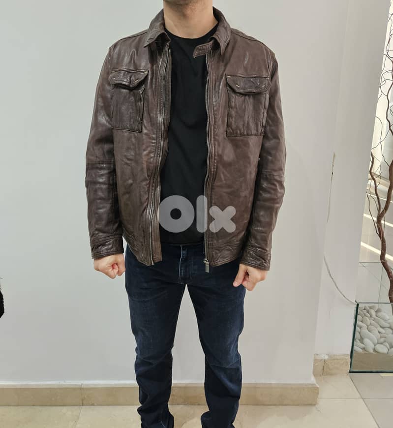 MASSIMO DUTTI Genuine Leather Jacket Brown Size: 50 0