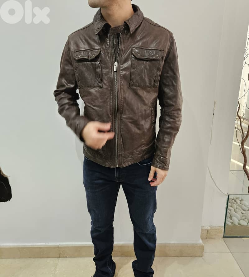 MASSIMO DUTTI Genuine Leather Jacket Brown Size: 50 1