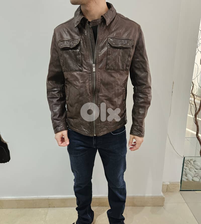 MASSIMO DUTTI Genuine Leather Jacket Brown Size: 50 2