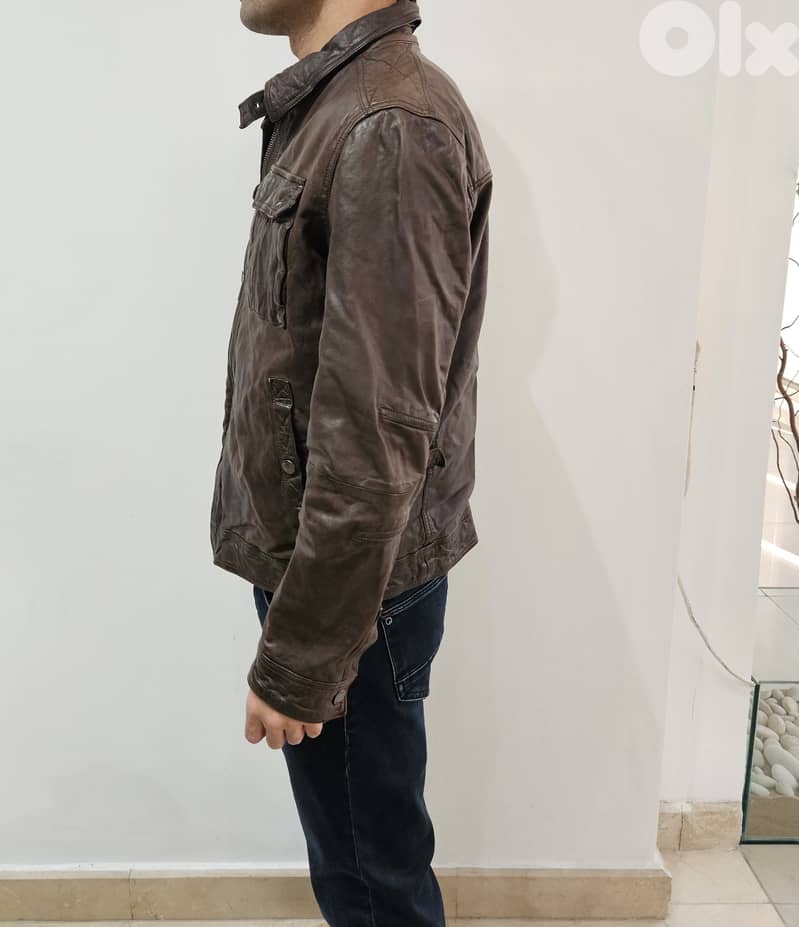 MASSIMO DUTTI Genuine Leather Jacket Brown Size: 50 3