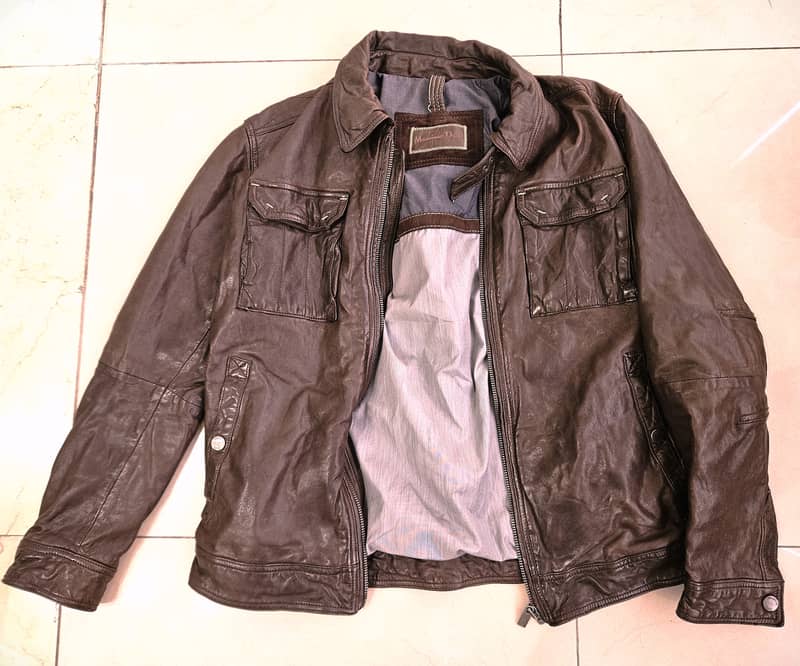 MASSIMO DUTTI Genuine Leather Jacket Brown Size: 50 5
