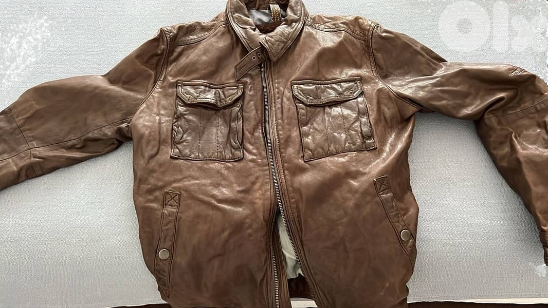 MASSIMO DUTTI Genuine Leather Jacket Brown Size: 50 7