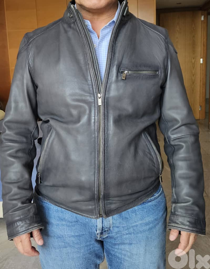 MASSIMO DUTTI Genuine Leather Jacket Ultra Soft Grey Size 50 0