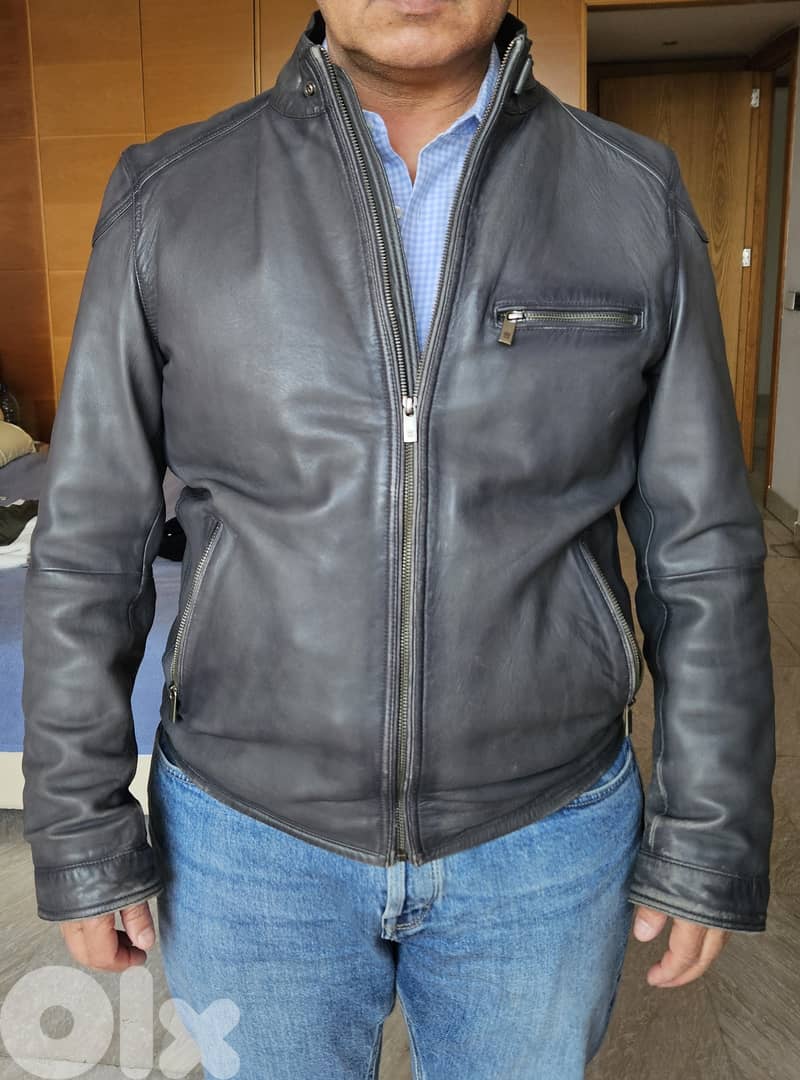 MASSIMO DUTTI Genuine Leather Jacket Ultra Soft Grey Size 50 1