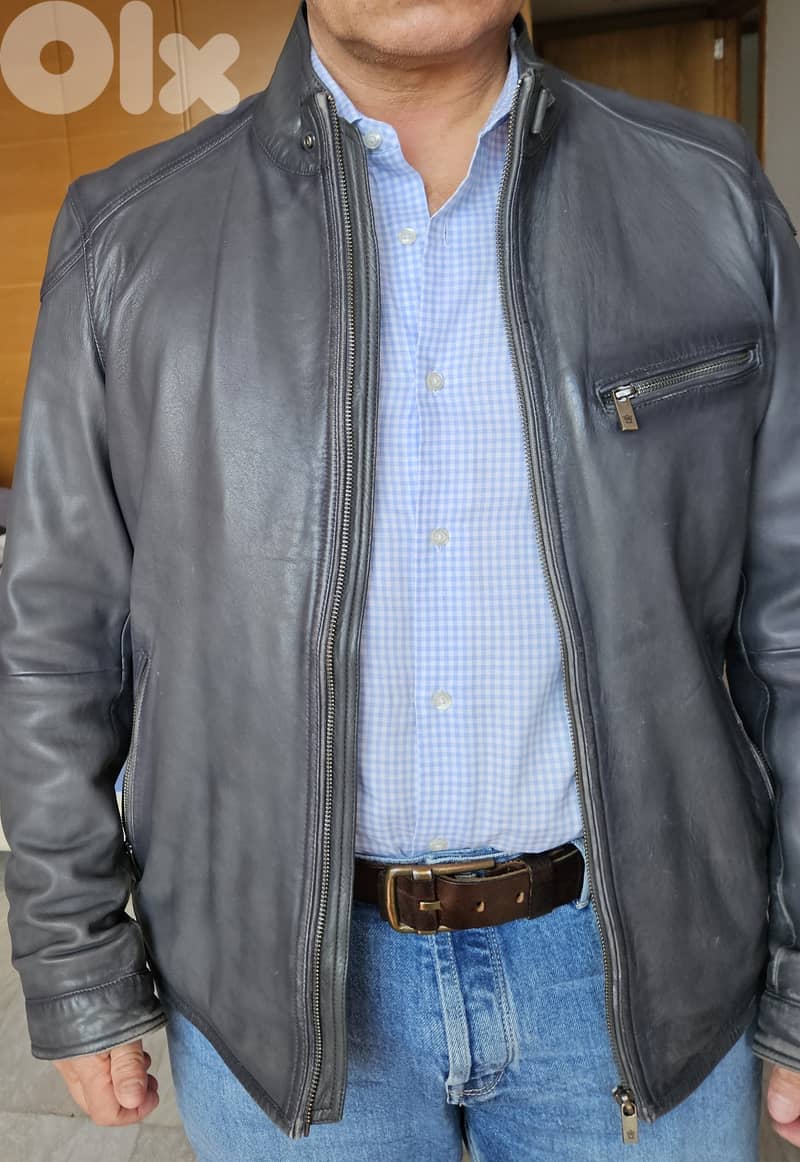 MASSIMO DUTTI Genuine Leather Jacket Ultra Soft Grey Size 50 2