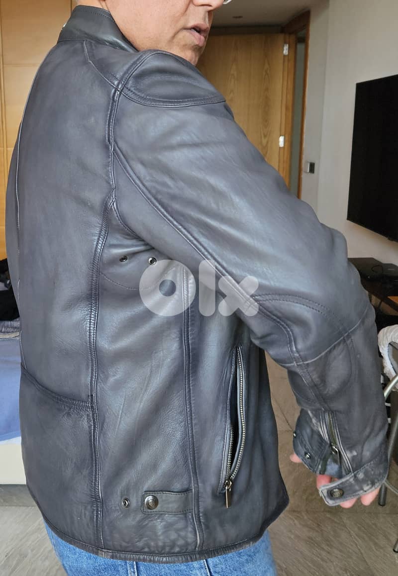 MASSIMO DUTTI Genuine Leather Jacket Ultra Soft Grey Size 50 3