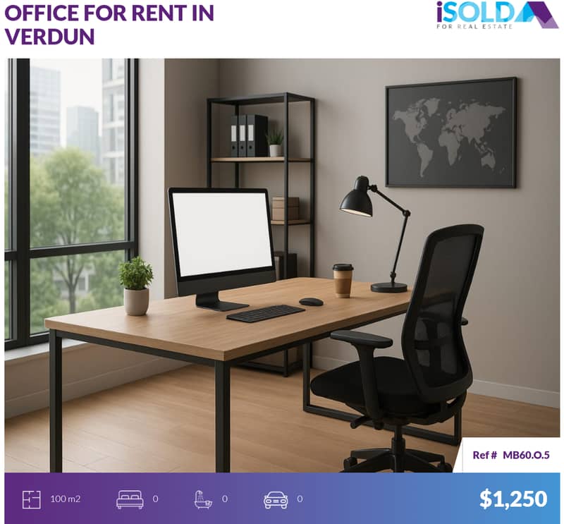 Huge 100m2 office-prime location-4rent in Verdun-مكتب للإيجار في فردان 0