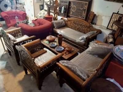 Hand carved teak wood living room set