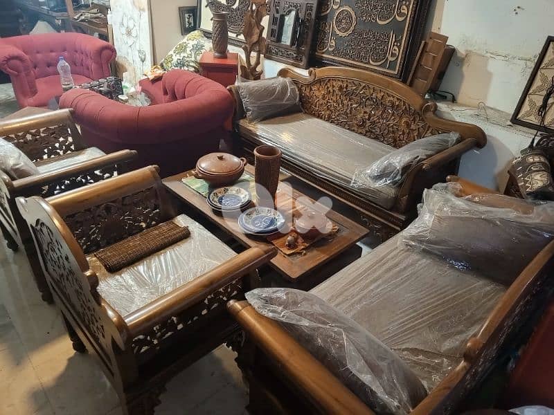 Hand carved teak wood living room set 1