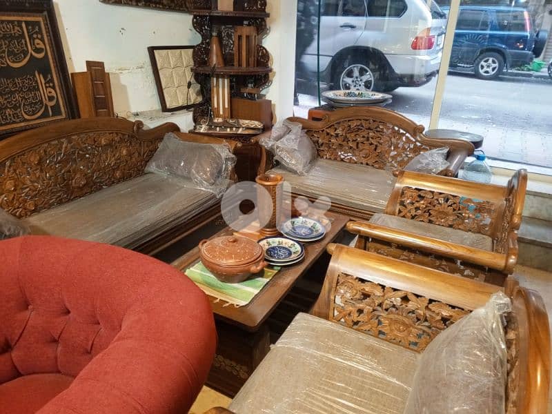 Hand carved teak wood living room set 2