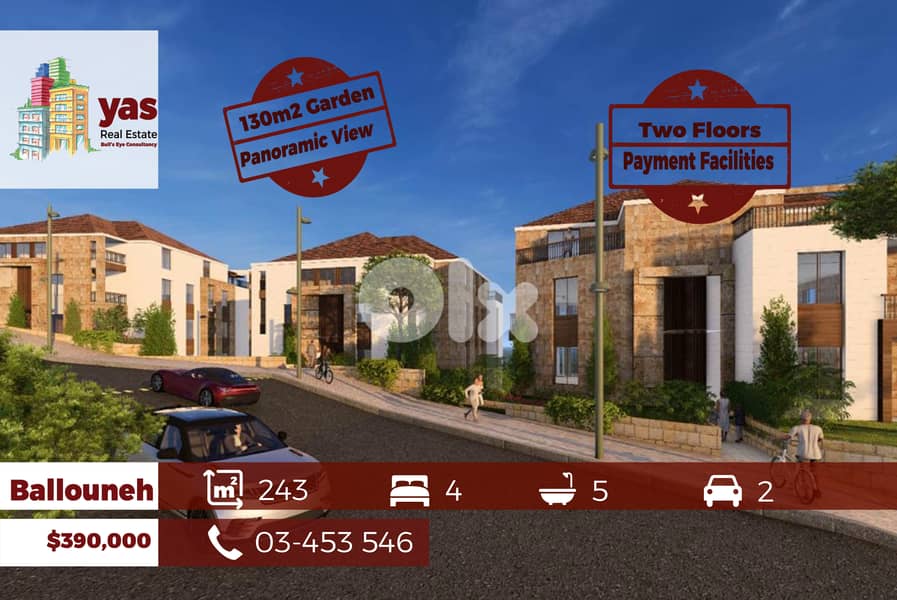 Ballouneh 243m2 | 130m2 Garden | Duplex | Payment Facilities | GA 0