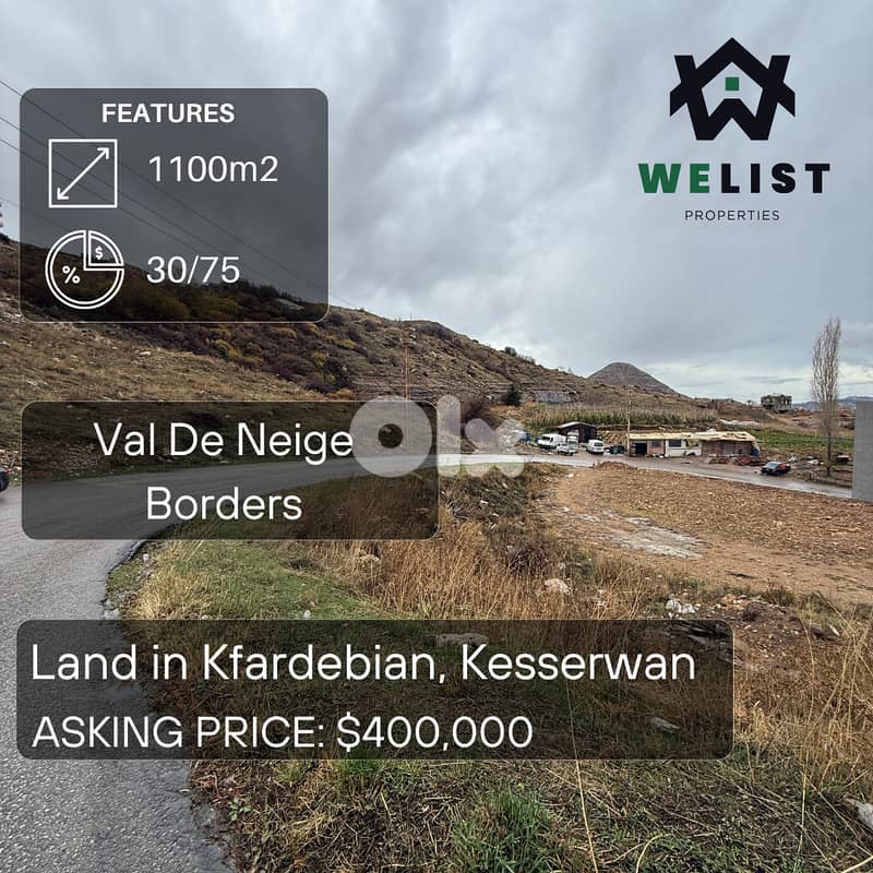 Land for sale in Kfardebian - Valle De Neige Borders, Kesserwan 0