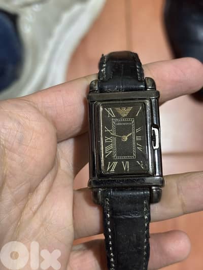 Used Emporio Armani AR-35PL Rectangular Tank Quartz Watch - Black Dial