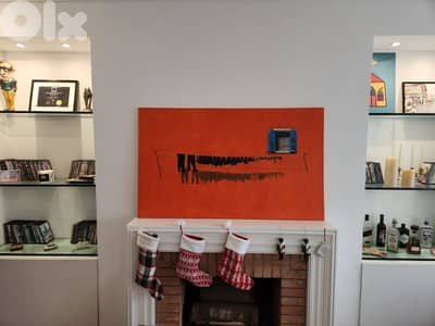 window on orange, handmade painting