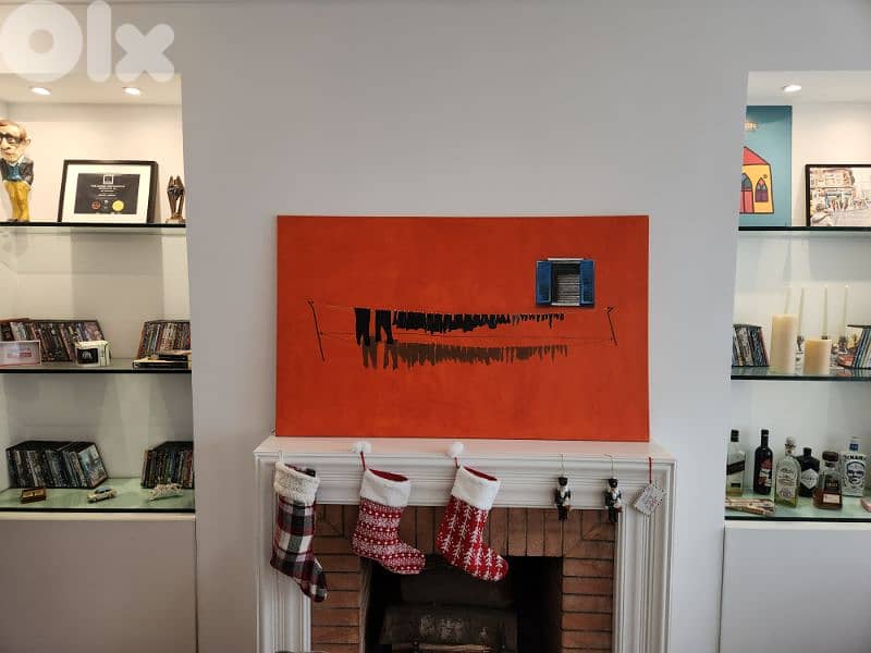 window on orange, handmade painting 0